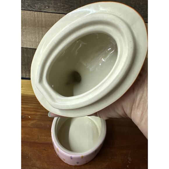 Pfaltzgraff Pistoulet Sitting Chicken Jane Kotlpen trinket box orange blue 5.5" - Picture 5 of 7